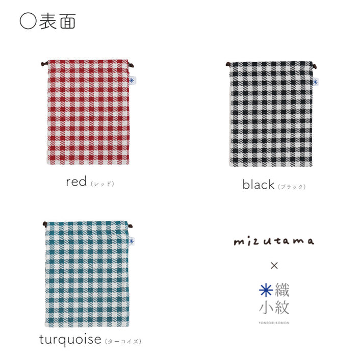 mizutama × 米織小紋 hana & check 巾着（大）