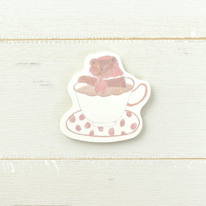 トビマツショウイチロウ ダイカット付箋 pink クマと紅茶