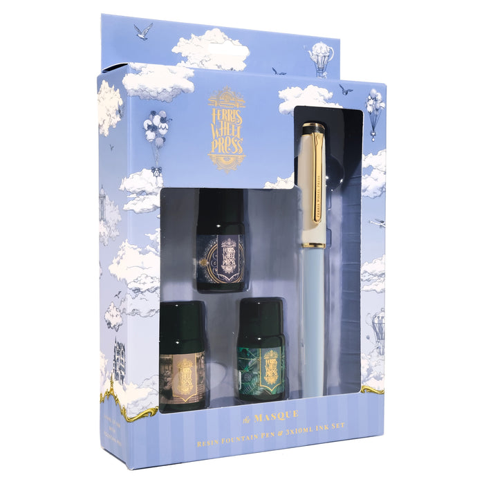 The Masque Fountain Pen and 3x10ml Ink Set - Light Blue