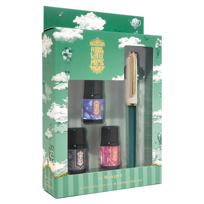 The Masque Fountain Pen and 3x10ml Ink Set - Teal