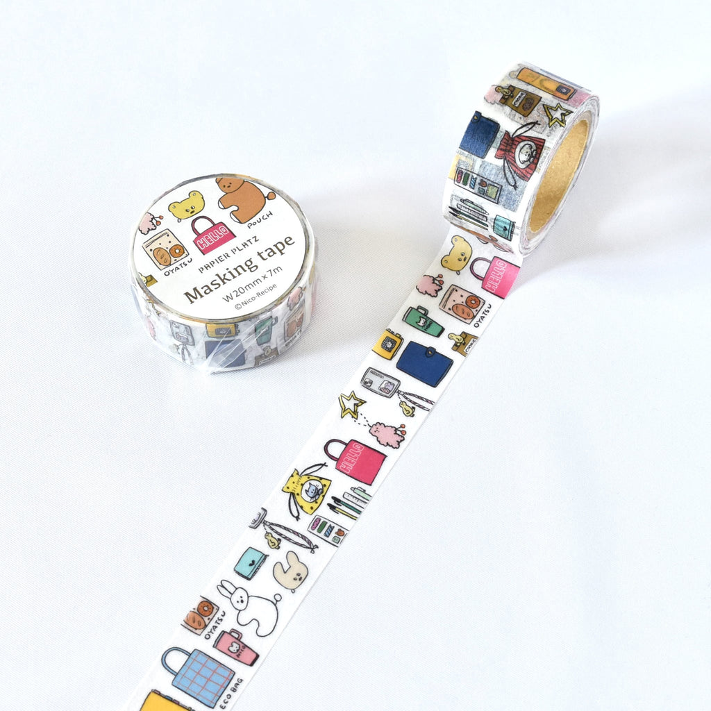 Nico-Recipe ニコレシピ マスキングテープ 1個　スタンプ2個 Nico-Recipe マスキングテープ カバンの中 | 八文字屋OnlineStore