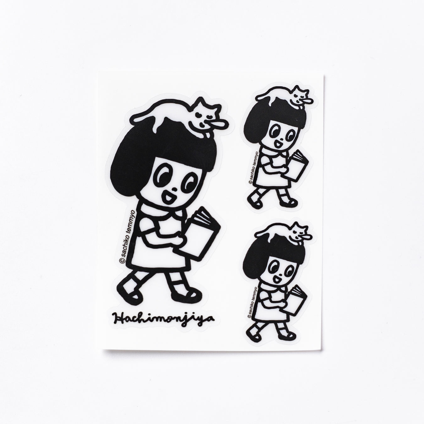 本と女の子とネコのステッカー - 八文字屋OnlineStore