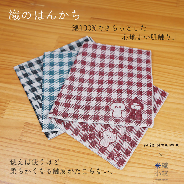 mizutama × 米織小紋 hana & check 織のはんかち